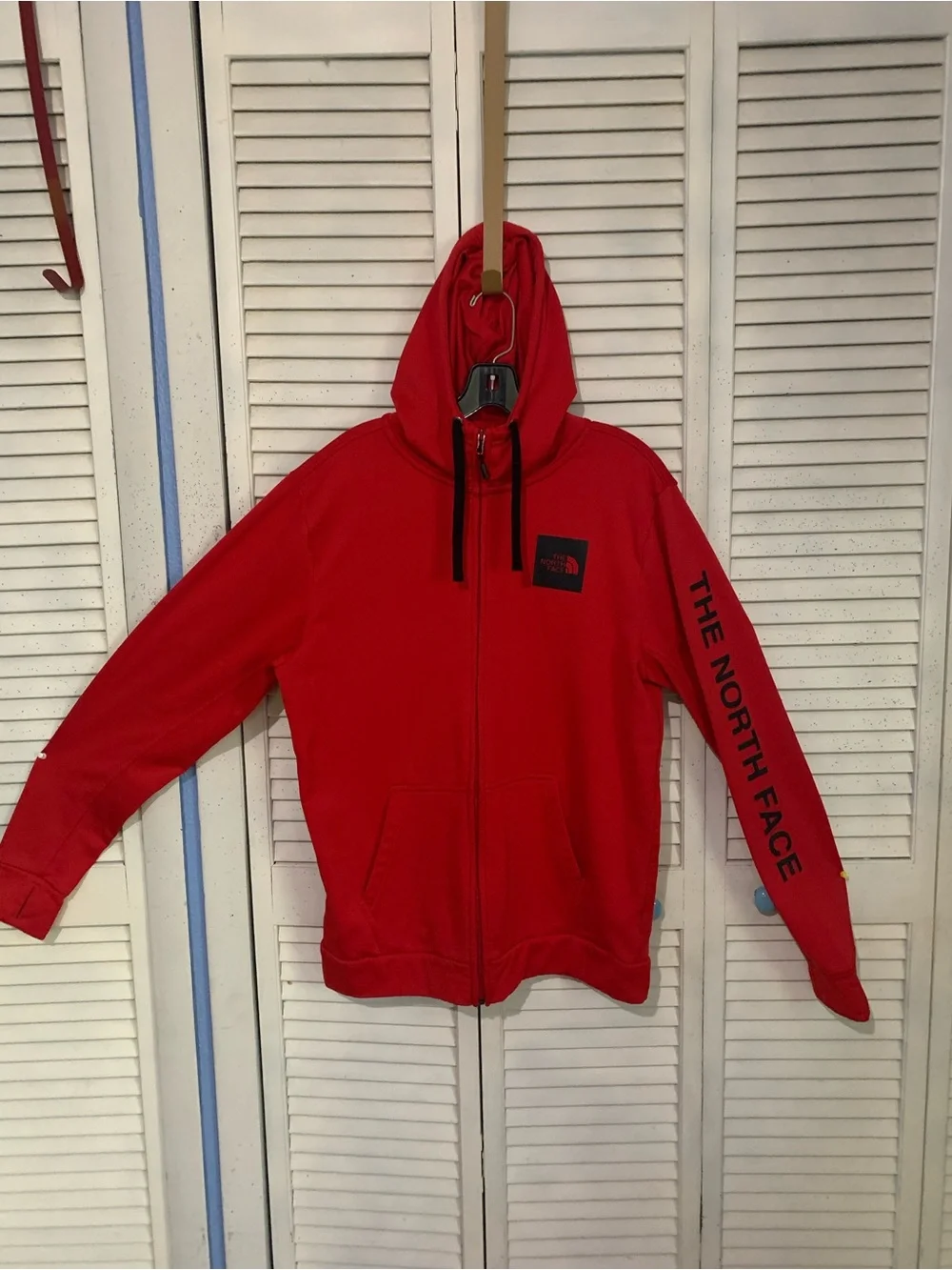 The North Face Red Full-Zip Hoodie with Sleeve Logo